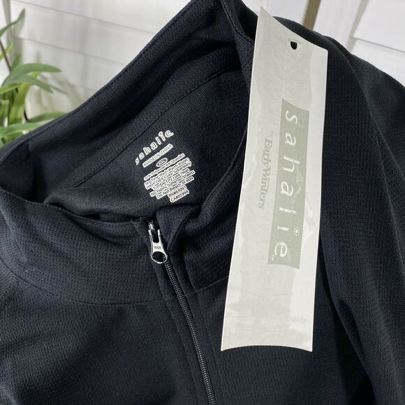 New Sahalie‎ Early Winters Black Thin Mesh Knit Half Zip Top Plus Size XXL Shirt - Picture 4 of 5